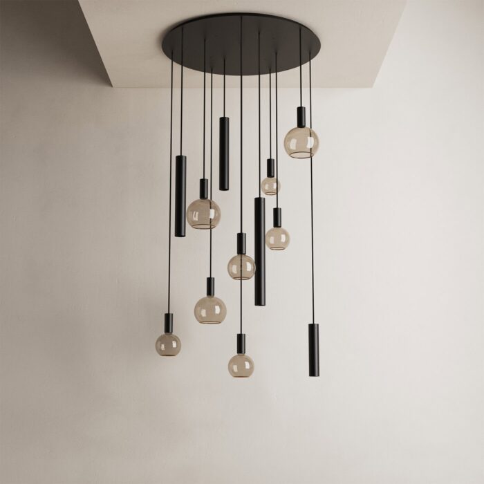 ztahl 4345 riva hanglamp rond Ø95cm 12 lichts zwart