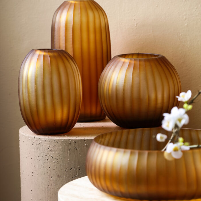lavanya brown carved glass round bowl ribbed