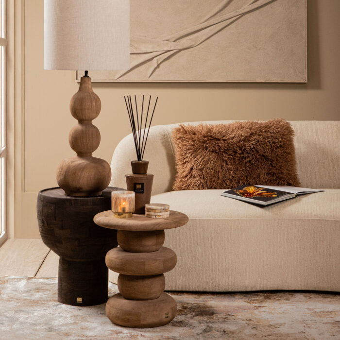 erno brown mango wood sidetable on base round