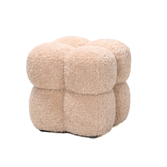 teddy beige fabric square pouf