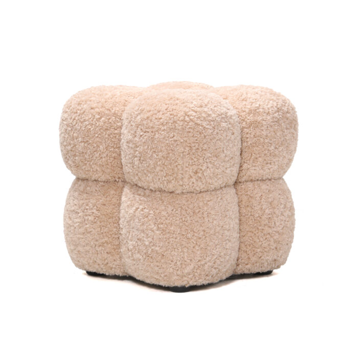 teddy beige fabric square pouf