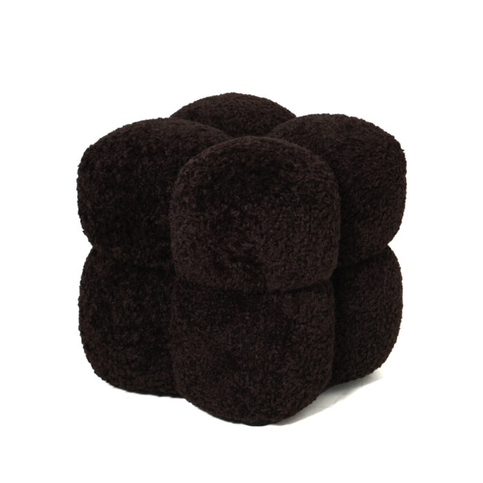 teddy dark brown fabric square pouff