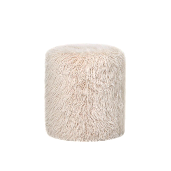 hair beige fabric round pouf